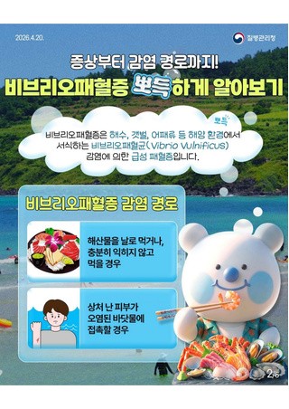 뽀득주의보! 해산물 먹고 다리에 올록볼록, 피부 발진, 수포 생긴 사람 주목(질병관리청 카드뉴스)